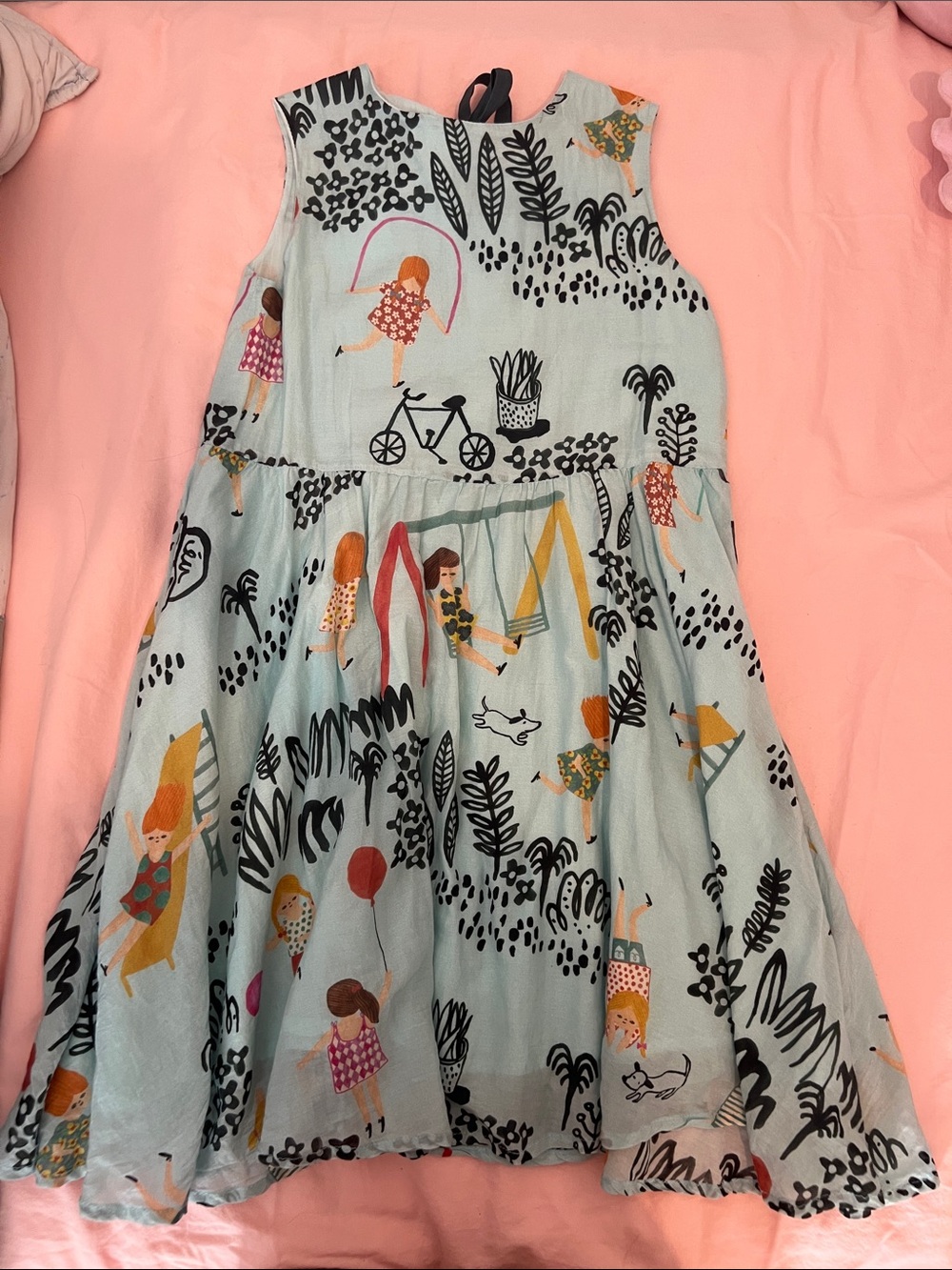 Fábula dress (Farm Rio) Kids Playtime Print Cotton Dress - Light Blue